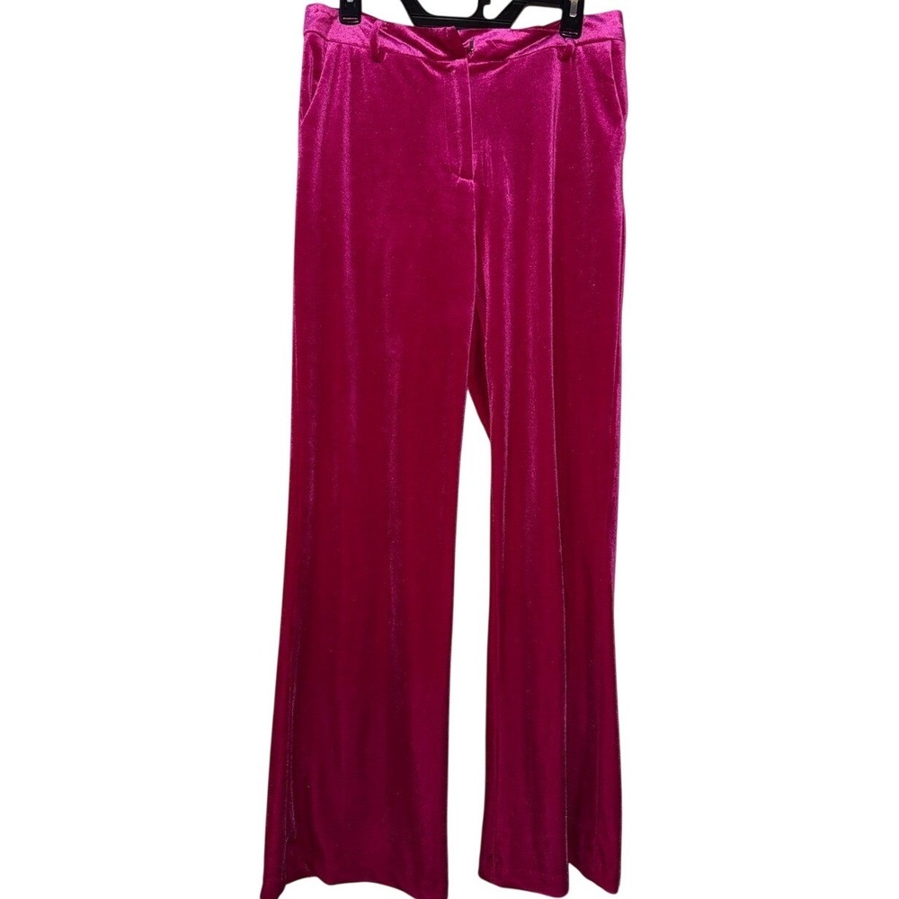 Skies Are Blue Women's M Magenta Stretch Velvet Wide Leg Pants NWT 28in Inseam